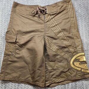 Billabong Andy Irons Rising Sun Board Shorts Men's Size 32 Brown Gold Y2K Rare